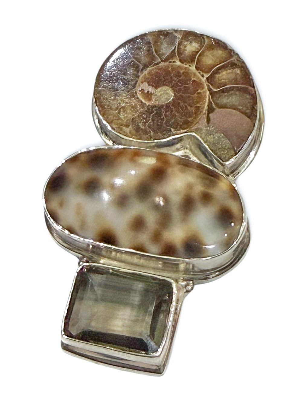 Sterling Silver Ammonite Fossil & Gemstone Pendant